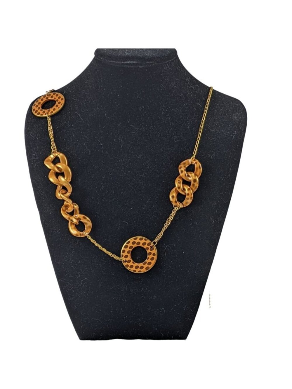 Vintage Gold-Tone Chain Necklace With Hammered Circle & Link Design A142